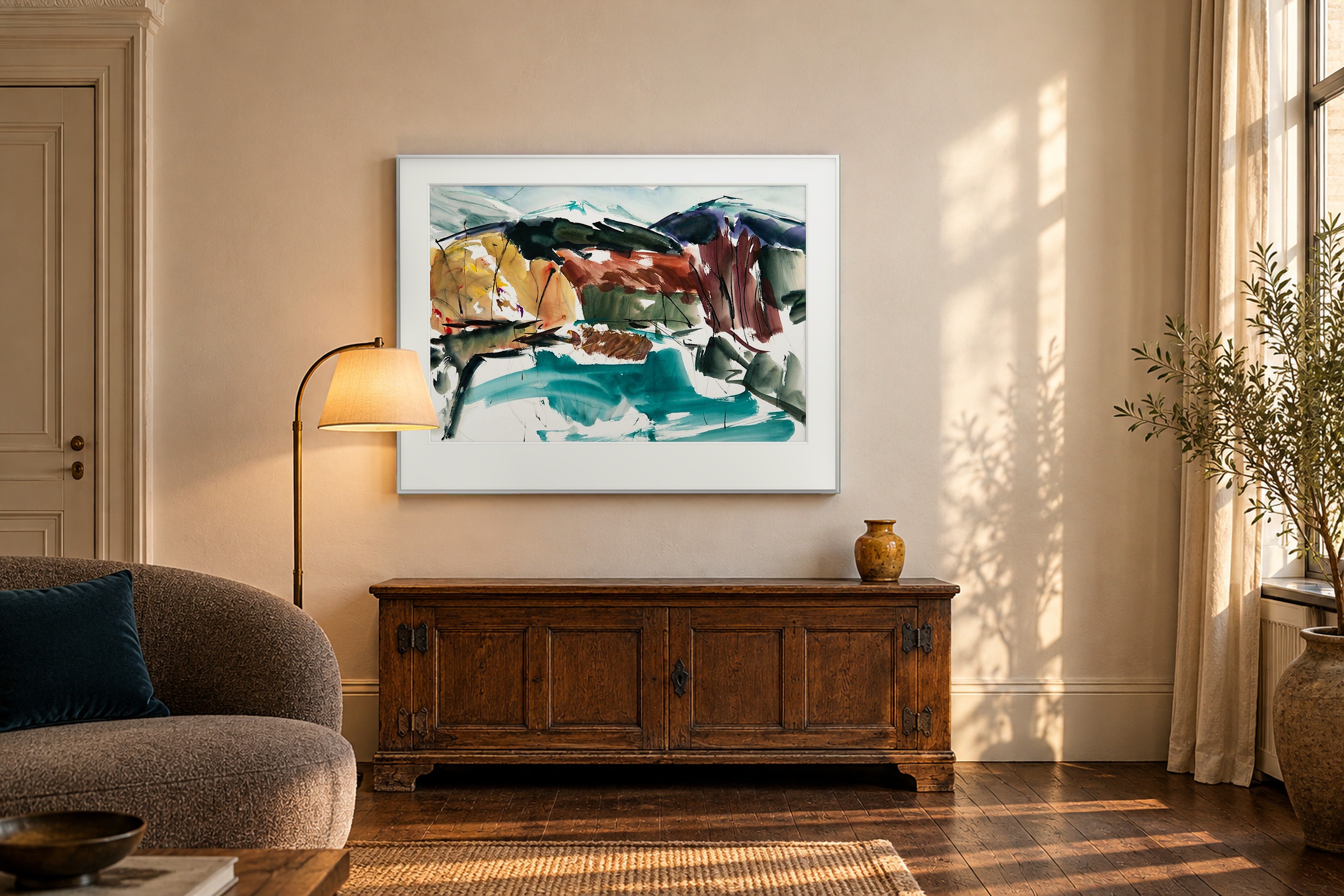 Impressie: # 5238 van Johan Meeske in een Amsterdamse grachtenkamer met donker eiken, zacht wit en gouden middaglicht.
