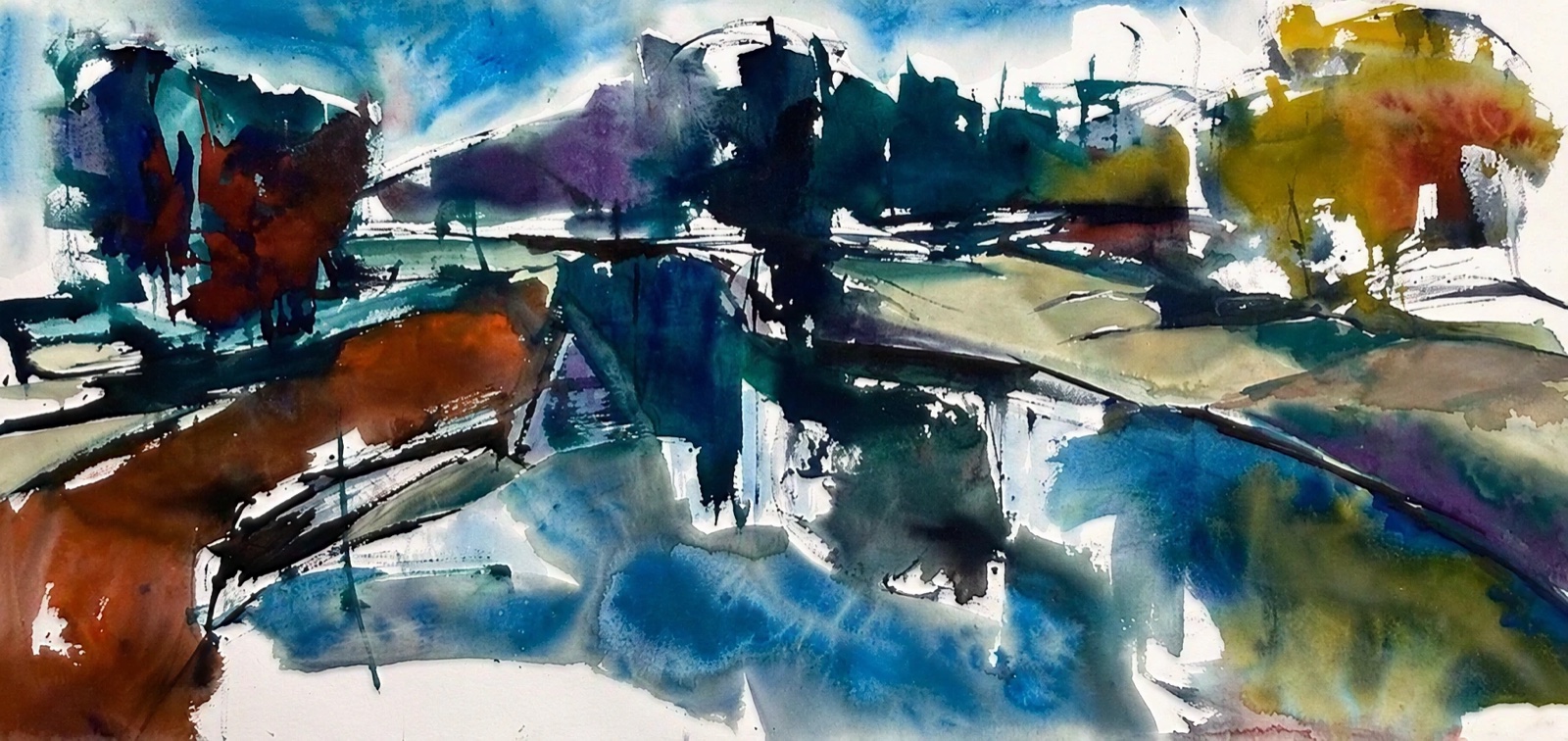 Aquarel van Johan Meeske: de rivier de Regge.