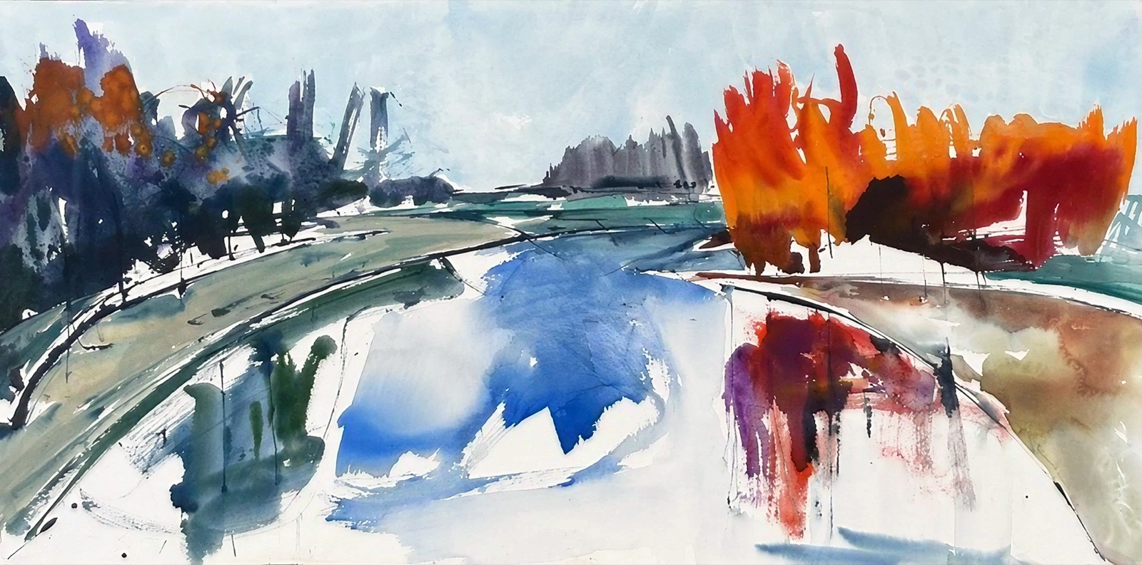 Aquarel van Johan Meeske: de rivier de Vecht.