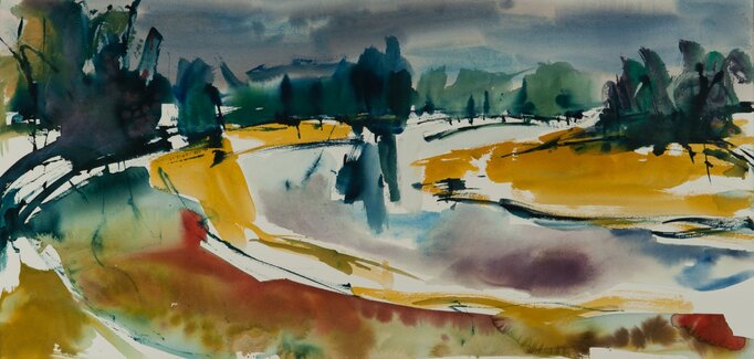 Aquarel van Johan Meeske: de rivier de Vecht.