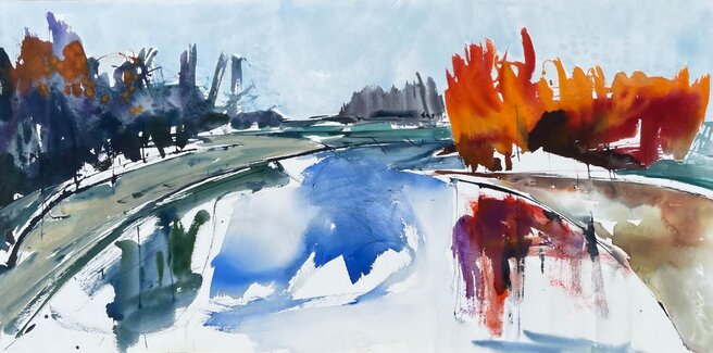 Aquarel van Johan Meeske: de rivier de Vecht.